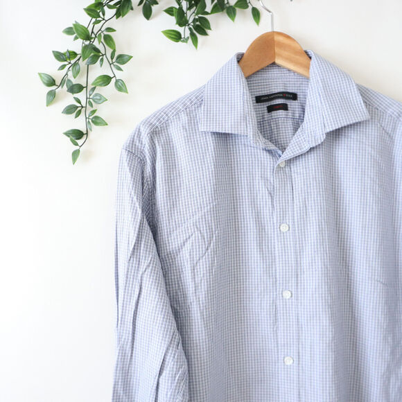 John Varvatos Men's Blue Black Check Slim Fit Long Sleeve Button Shirt Size 16 - Picture 2 of 4